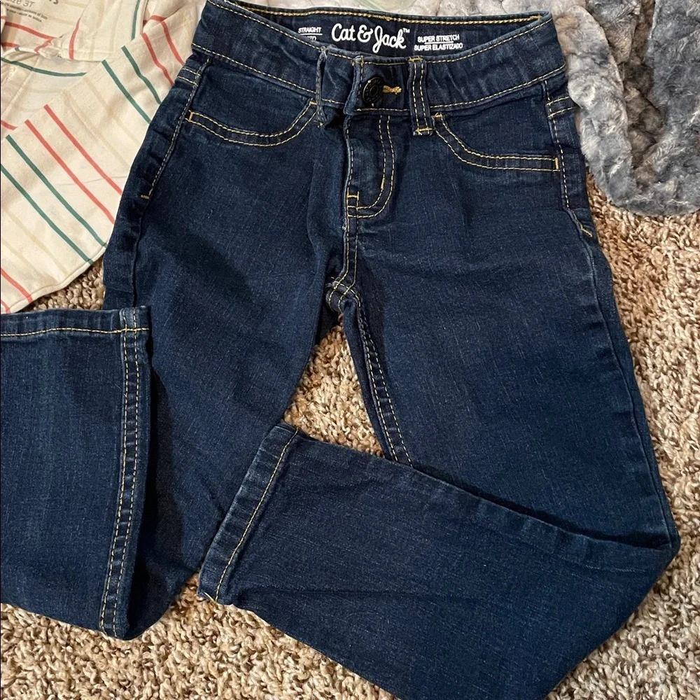 2 pcs Cat & Jack Jeans 4 & Multicolor Striped Top & Rugged Butt Shirt 3T Set